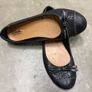 Clarks Black Flats with Bow Detail